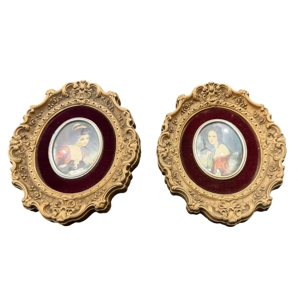 Cameo Creation Miniature Portraits Lady Hamilton Set 2 Gold Ornate Frame‎